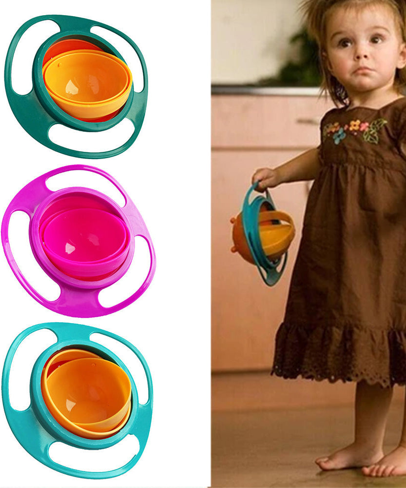 360-degree rotating toddler bowl with spill-proof design, ideal for on-the-go feeding.