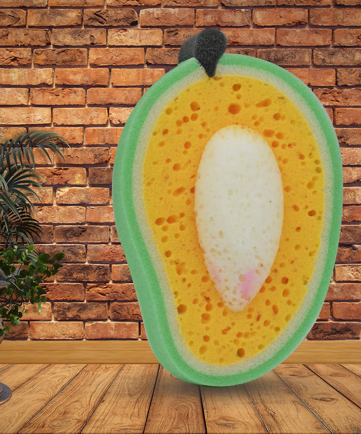 Mango-shaped cleaning sponge ideal for kitchen and bath