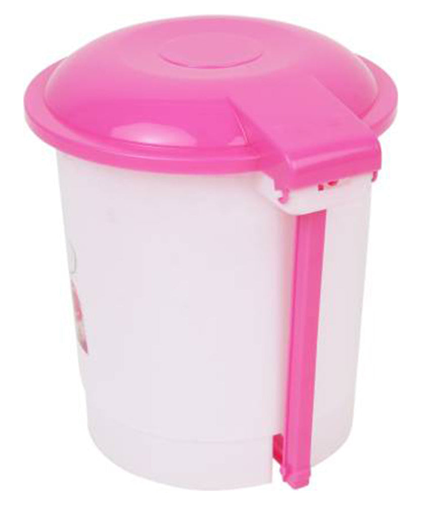 Desk dustbin with pedal for hands-free waste disposal in compact spaces.