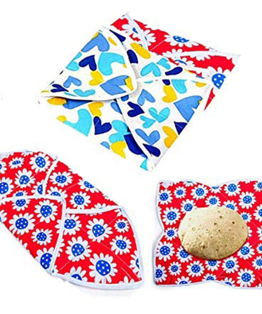 Hygienic square cover with colorful design for chapatis.