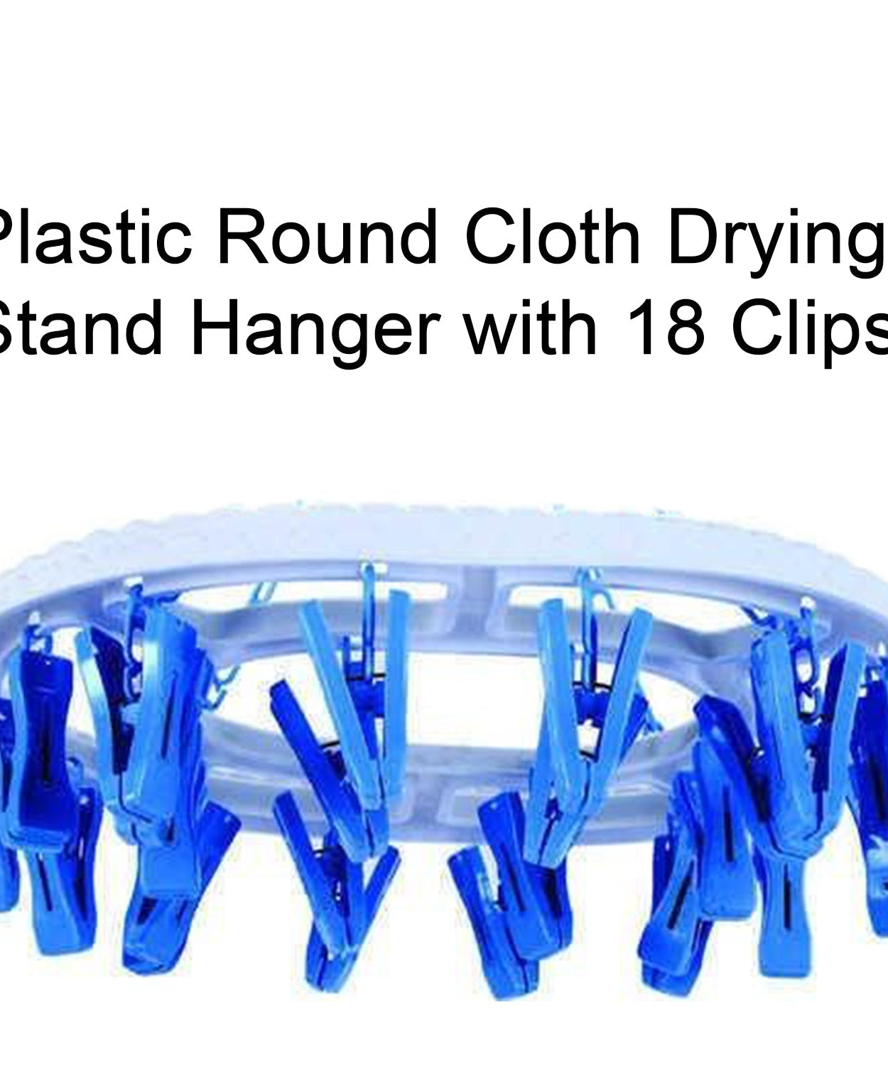 Plastic round drying stand with 18 strong clips for clothes.