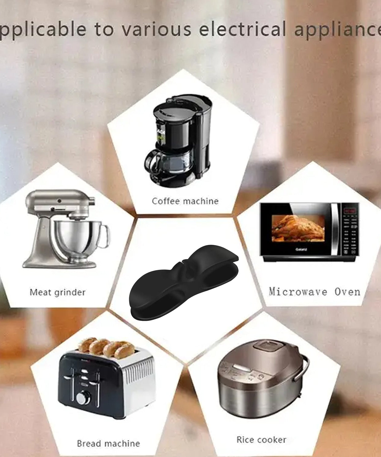 Compact cable guide for tidy kitchen setup.