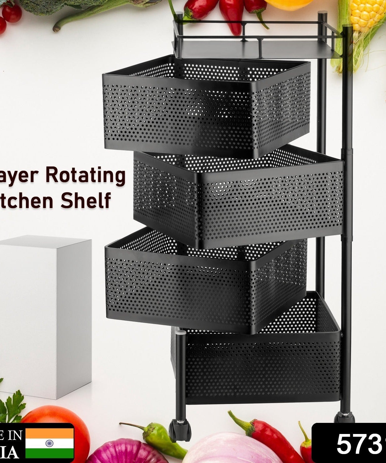 Metal High Quality Kitchen Trolley Kitchen Organizer Items and Kitchen Accessories Items for Kitchen Rack Square Design for Fruits & Vegetable Onion Storage Kitchen Trolley with Wheels (4 Layer)