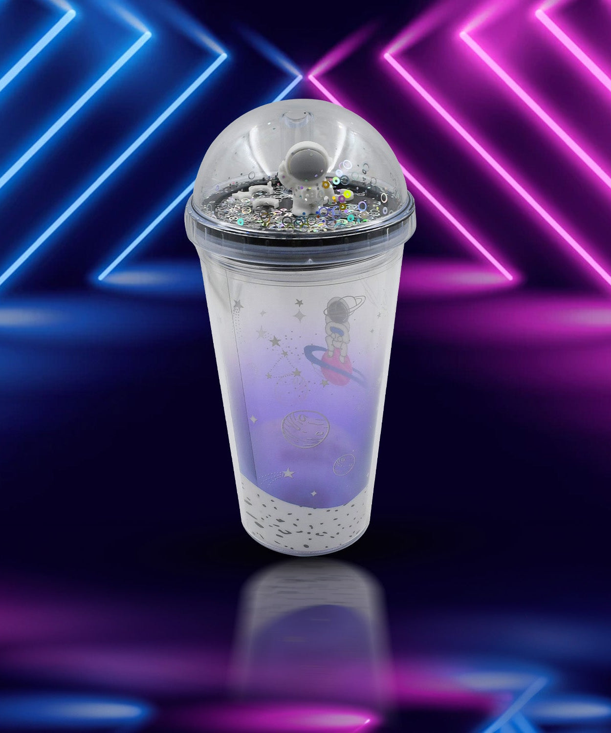 Double wall tumbler with astronaut print and LED light