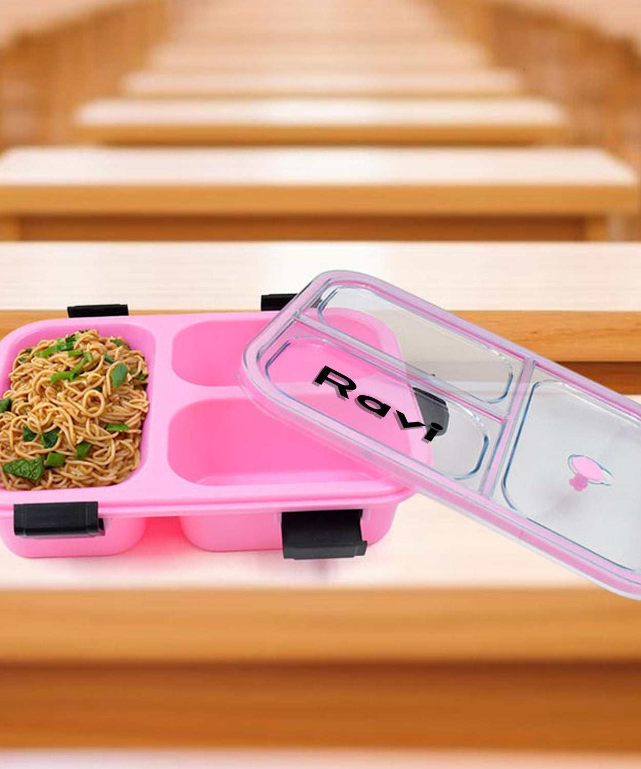 Customized Plastic 3 Compartment Insulated Lunch Box, Lunch Box (1 Pc)