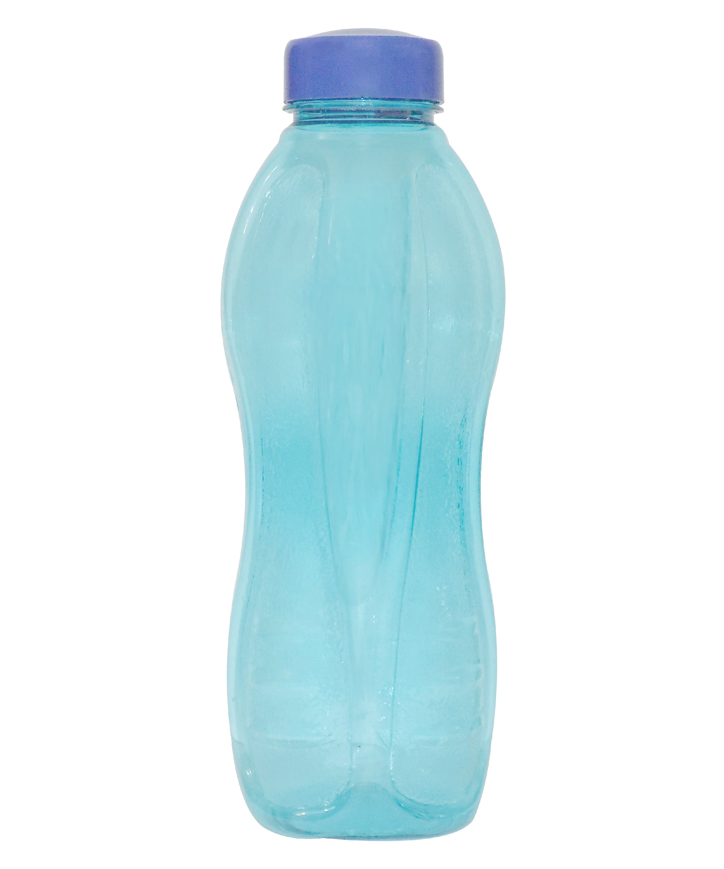 Plastic water bottle with a small spout and wide base.