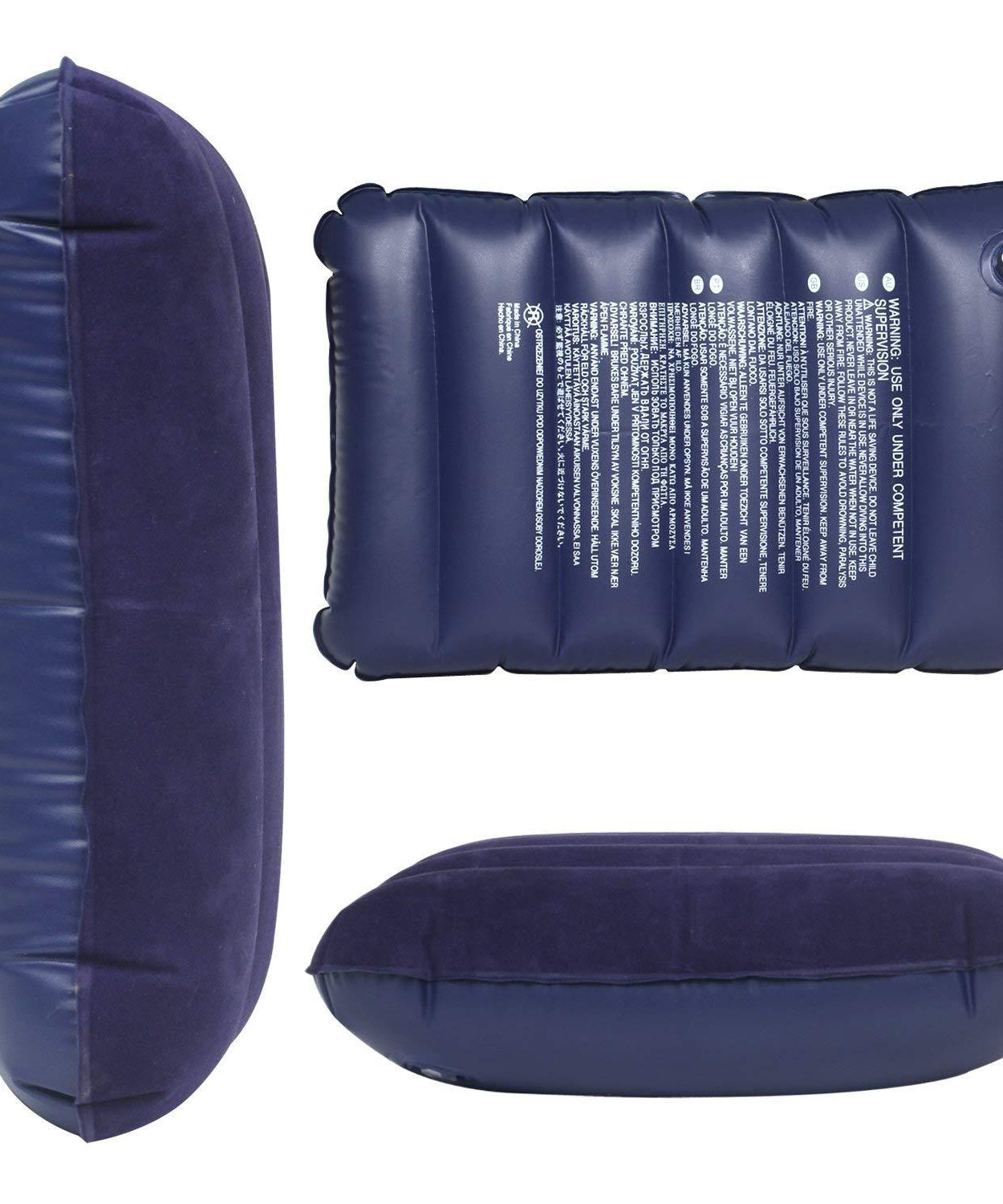 Soft blue inflatable pillow for travel.