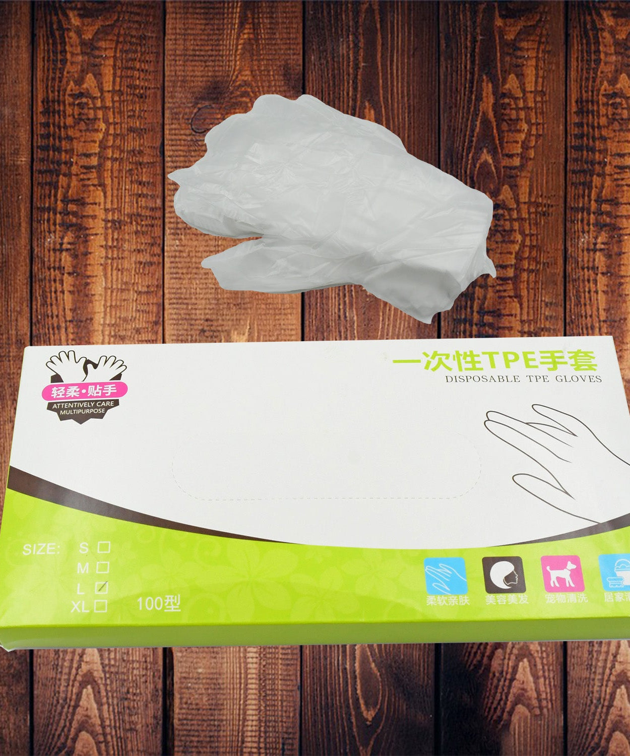 Large plastic gloves for protection and hygiene