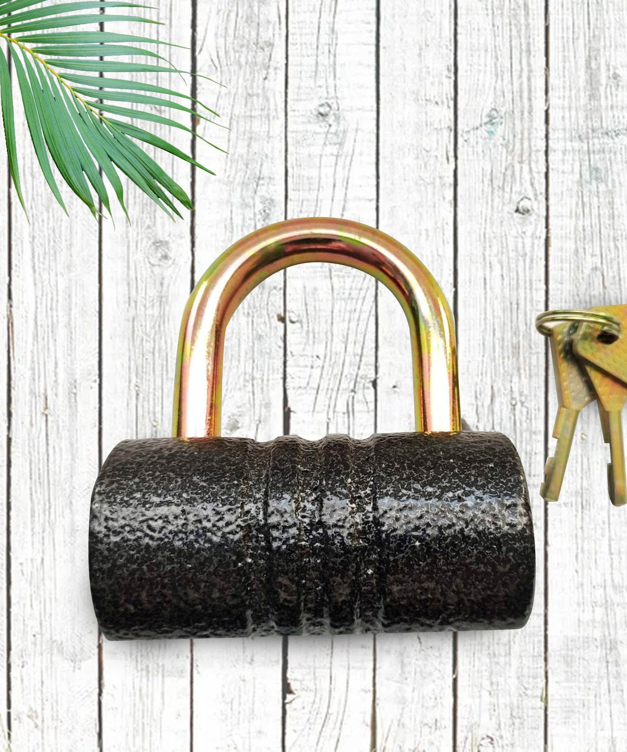 Heavy-Duty Iron Padlock – 82mm Black Spray Lock with Brass Core & 5 Keys, Waterproof & Anti-Theft