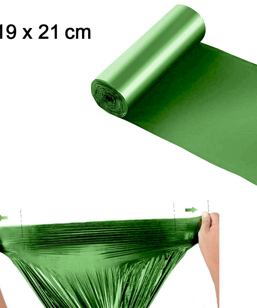 Biodegradable green garbage bags for small waste disposal (19" x 21").