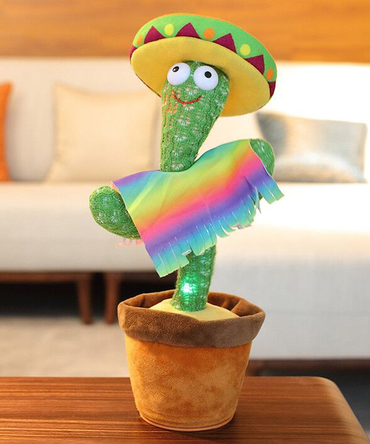 Dancing cactus toy with LED lights and music feature