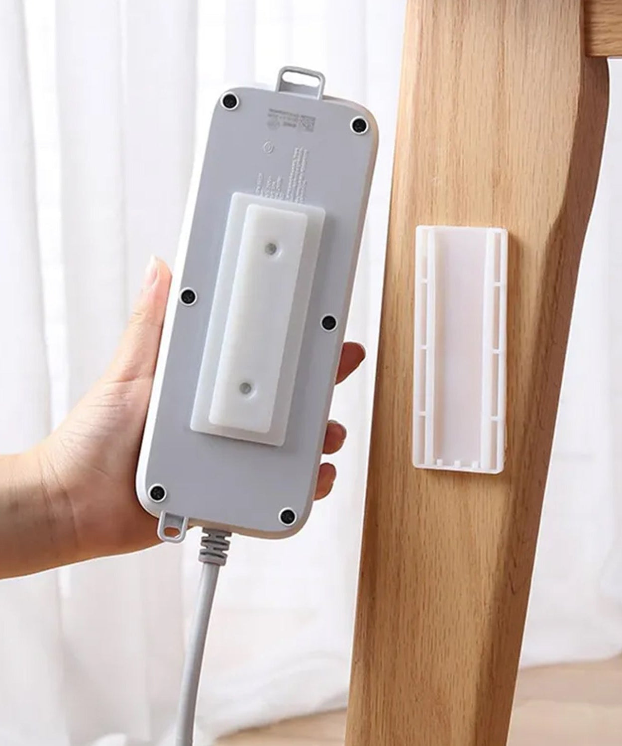 Self-adhesive wall mount plug organizer