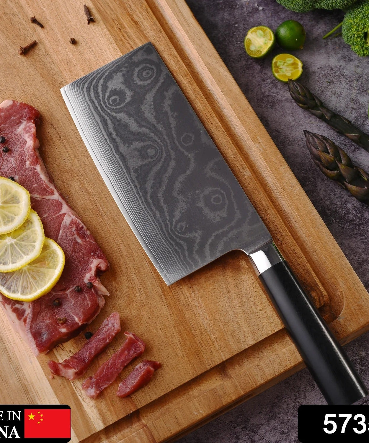 Stainless Steel Chef Damascus Cleaver Vegetable Knife with Plastic Handle & Cover, Multipurpose Use for Kitchen or Restaurant (12 Inch)