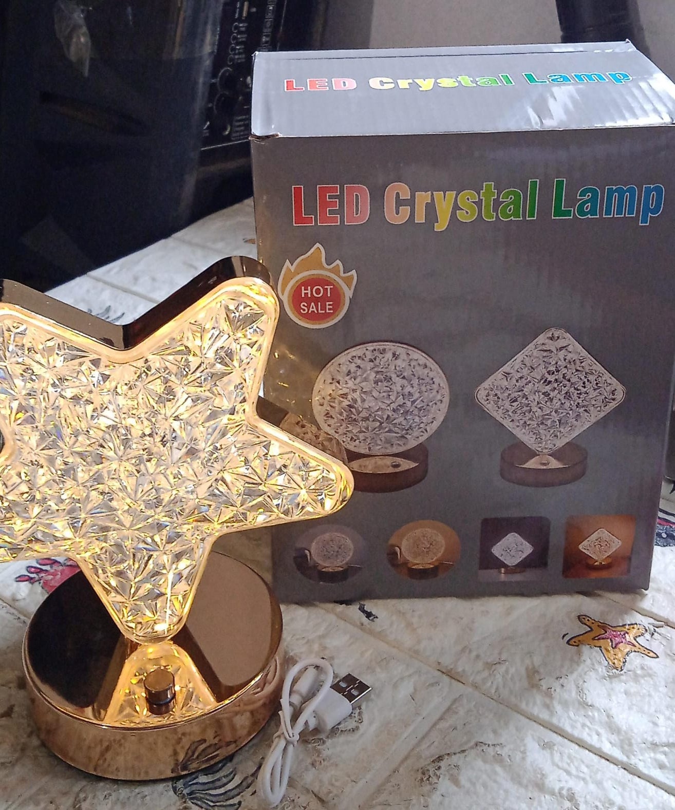 Star Crystal Diamond Touch Lamp – USB Rechargeable, 3-Way Dimmable