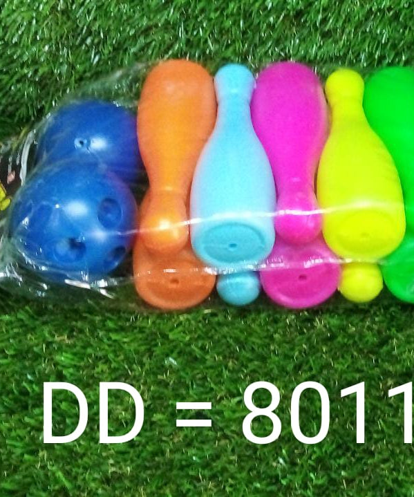 Bowling pins and ball set arranged for kids' game