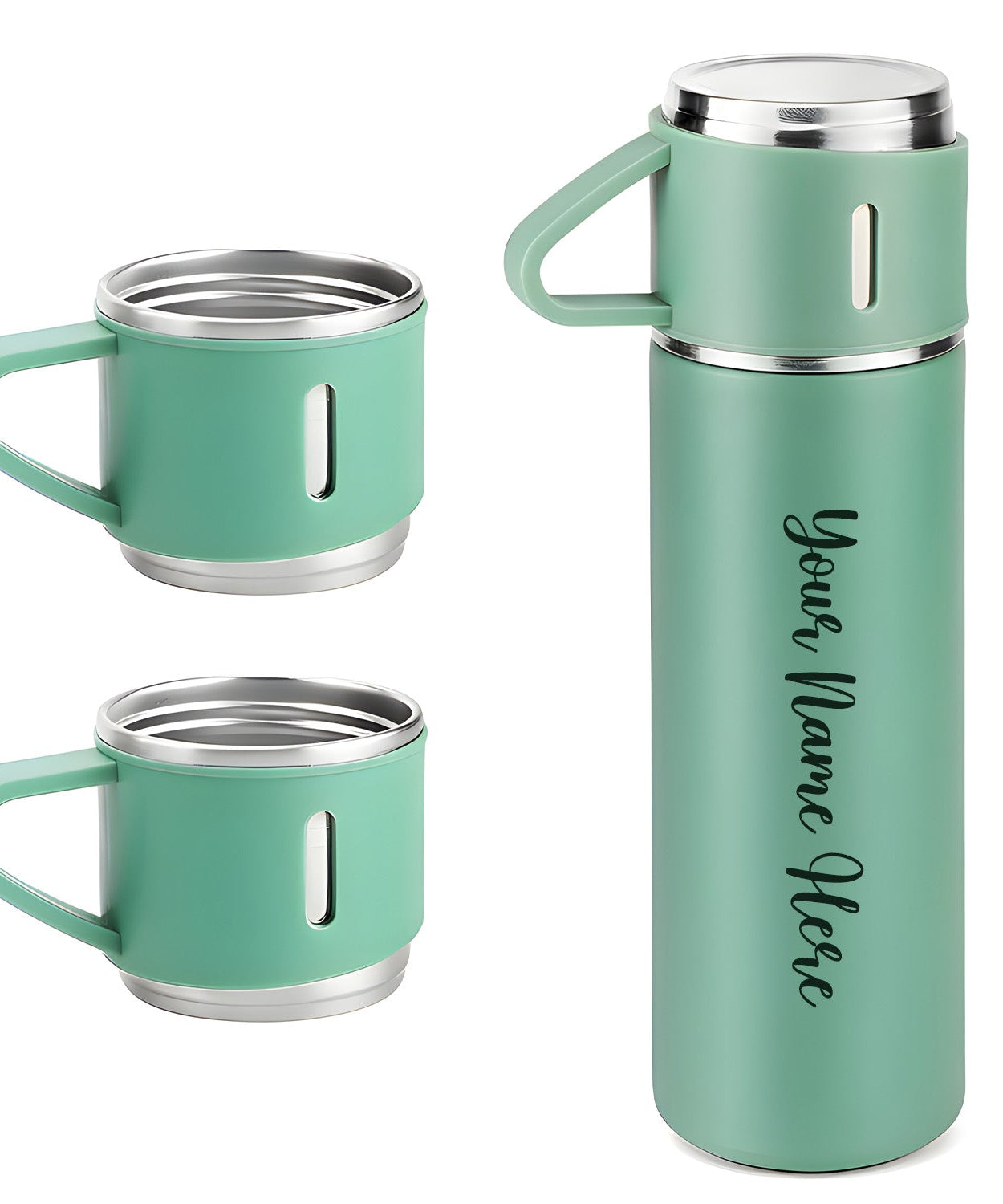 Customized Stainless Steel Vacuum Flask Set with 3 Cups – 500ML | Personalized Name Bottle Gift Combo for Boyfriend, Girlfriend, Employee