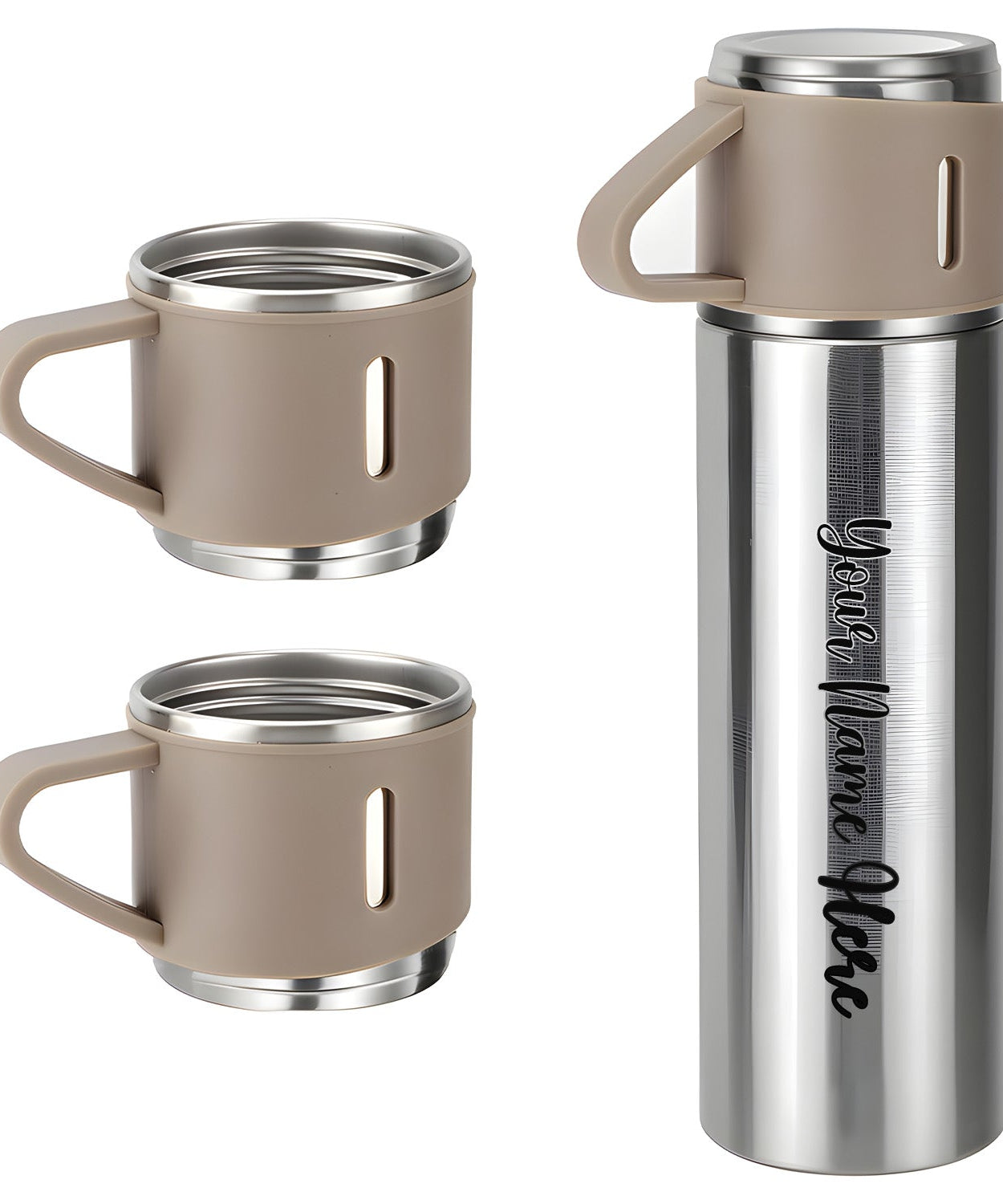 Customized Stainless Steel Vacuum Flask Set with 3 Cups – 500ML | Personalized Name Bottle Gift Combo for Boyfriend, Girlfriend, Employee