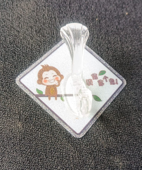Cute Cartoon Print Transparent Wall Hook with Self-Adhesive Back (1 Pc)
