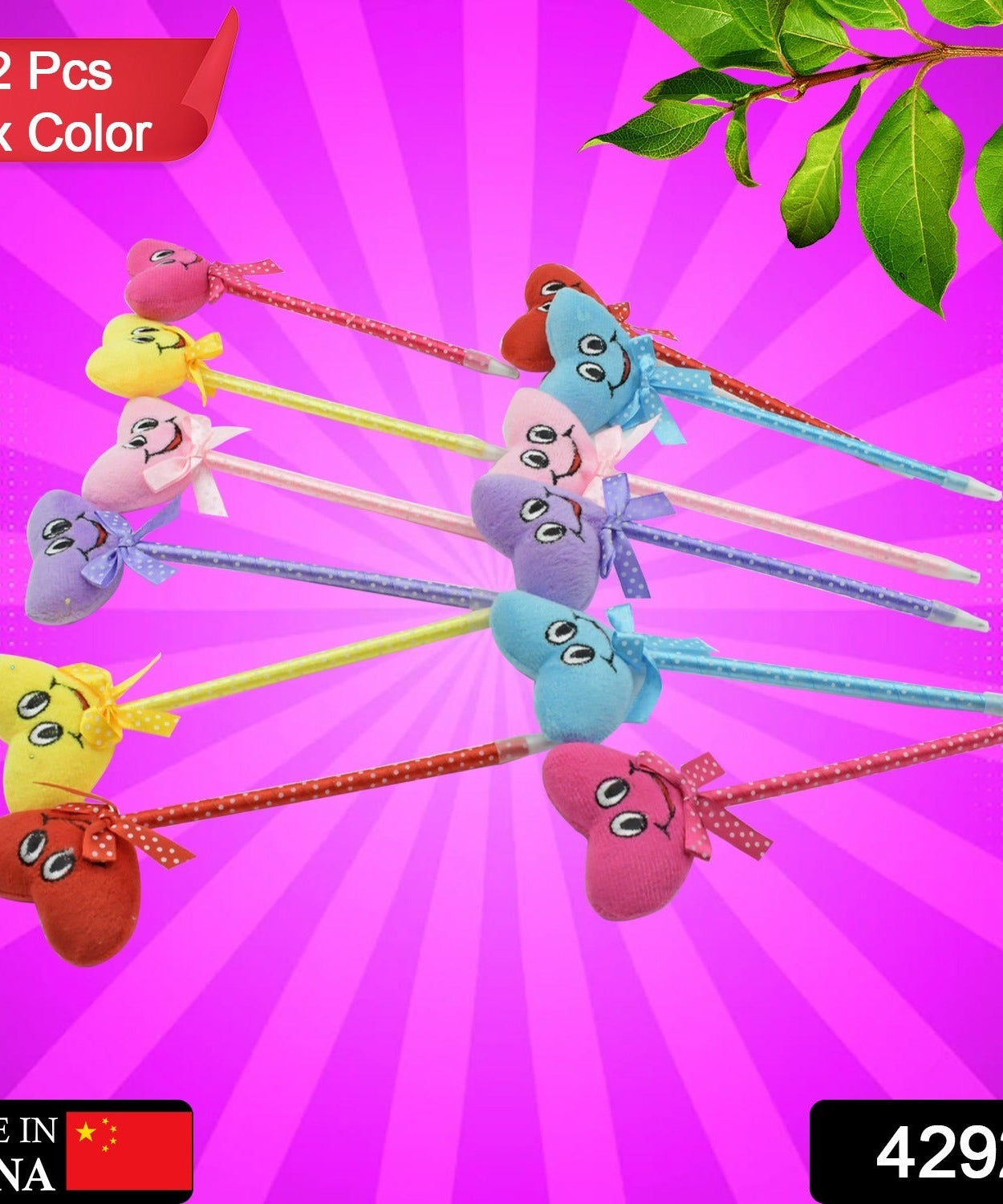 Cute Cartoon Shape & Heart Design Facy Writting Pen Attached Rattle | Ball Pen Smooth Writing For Wedding , Events & Multiuse Pen  Best Pen l Use for Kids (12 Pcs Set Mix Design & Color)