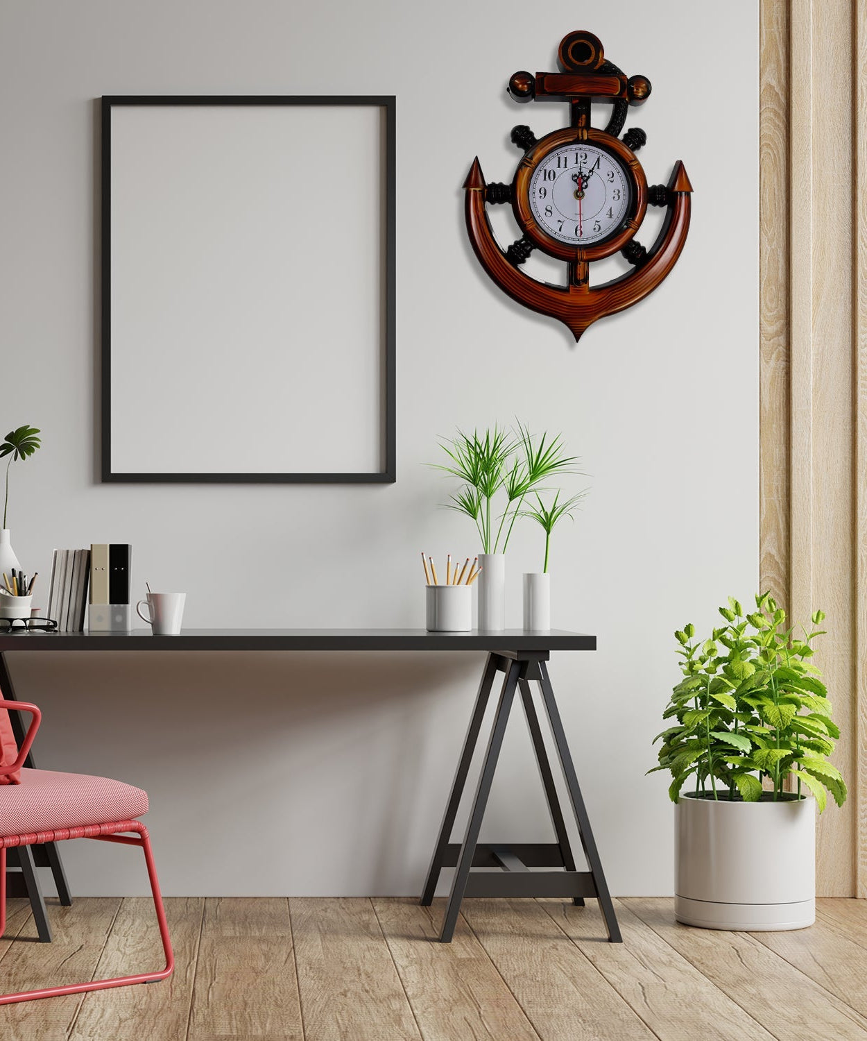 Home wall clock with anchor motif for a nautical touch.