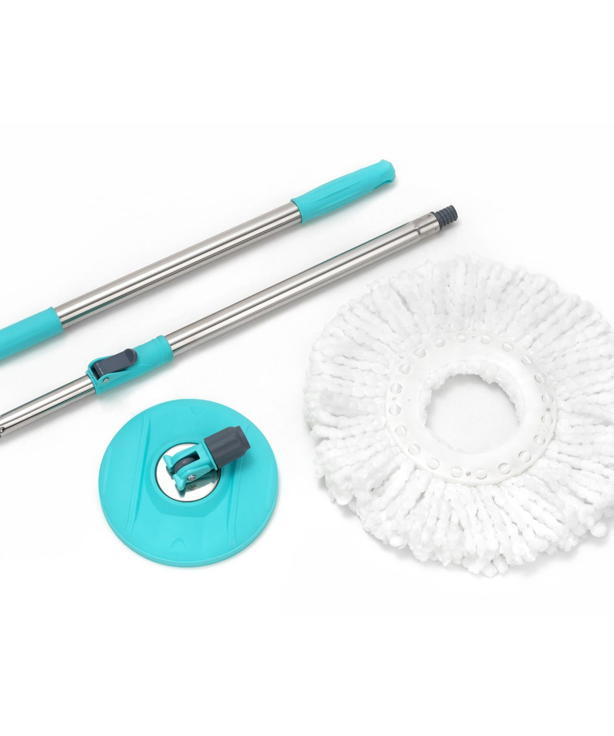 Spin mop with steel bucket and easy-to-use wheels.