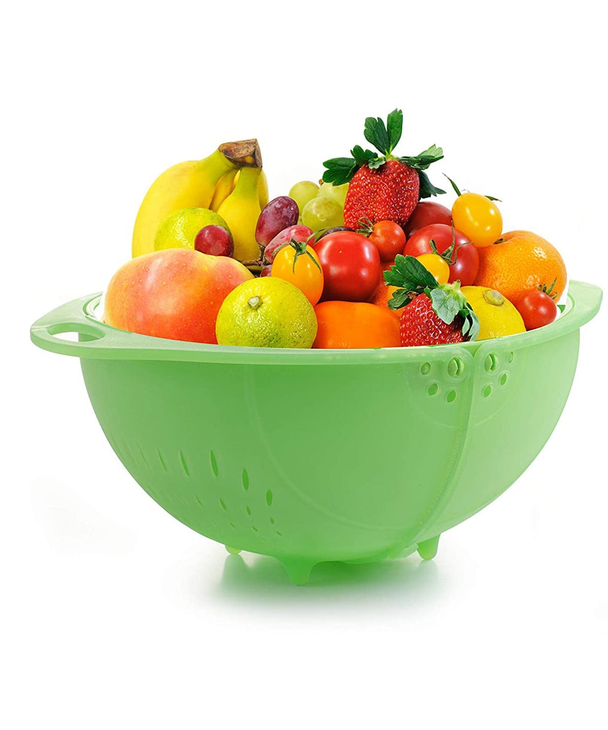 Ganesh plastic basket for fruits and vegetables, different angles.