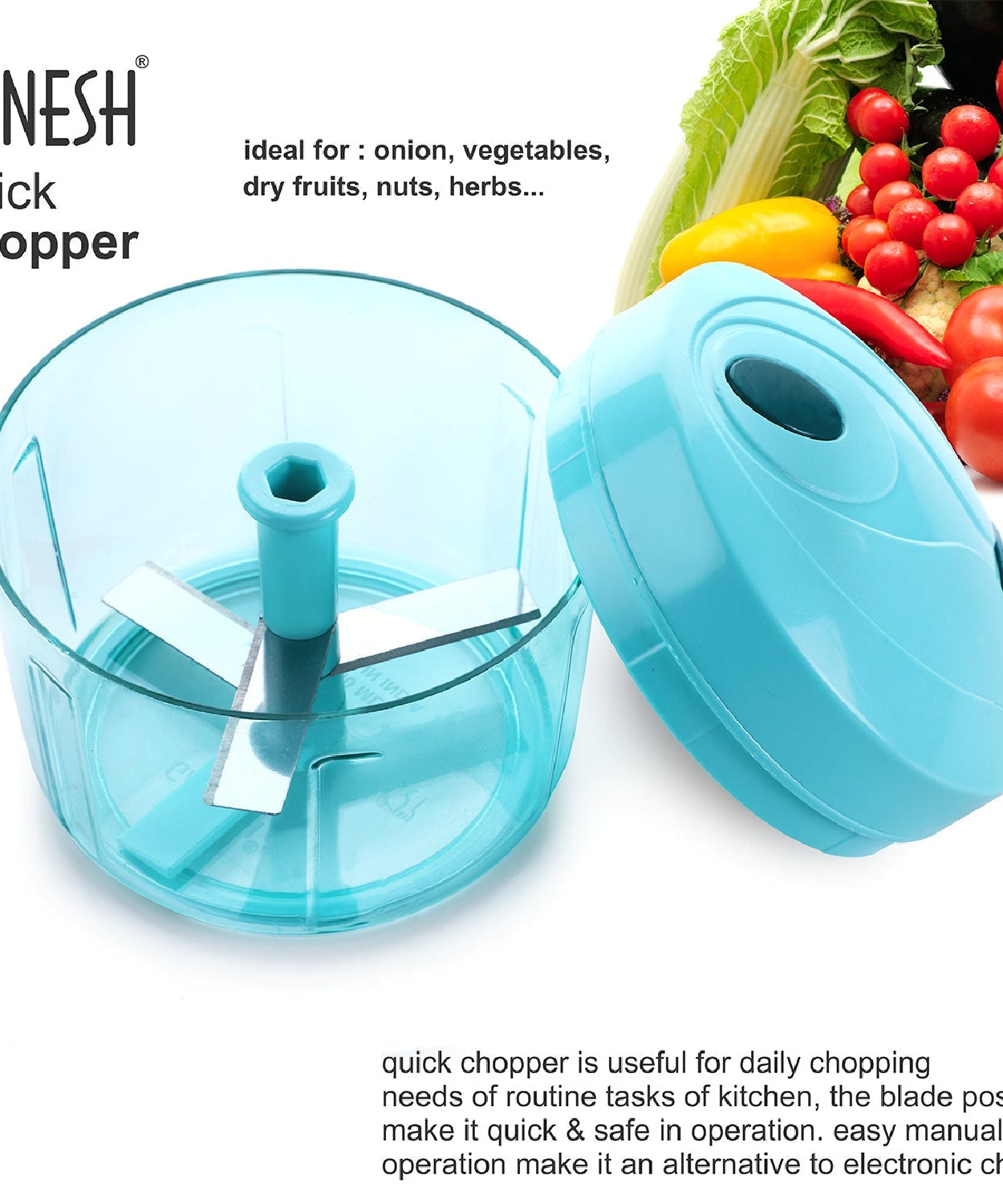 Quick vegetable chopper by Ganesh, 725 ml, shown from various perspectives.