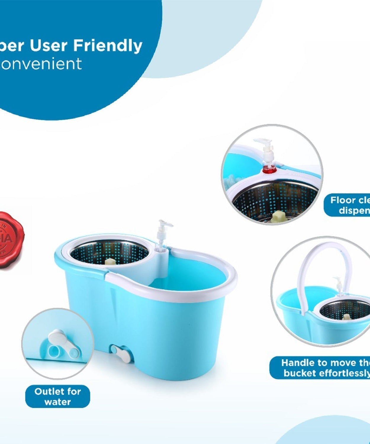 8702 Plastic Spinner Bucket Mop 360 Degree Self Spin Wringing with 2 Absorbers for Home and Office Floor Cleaning Mops Set 