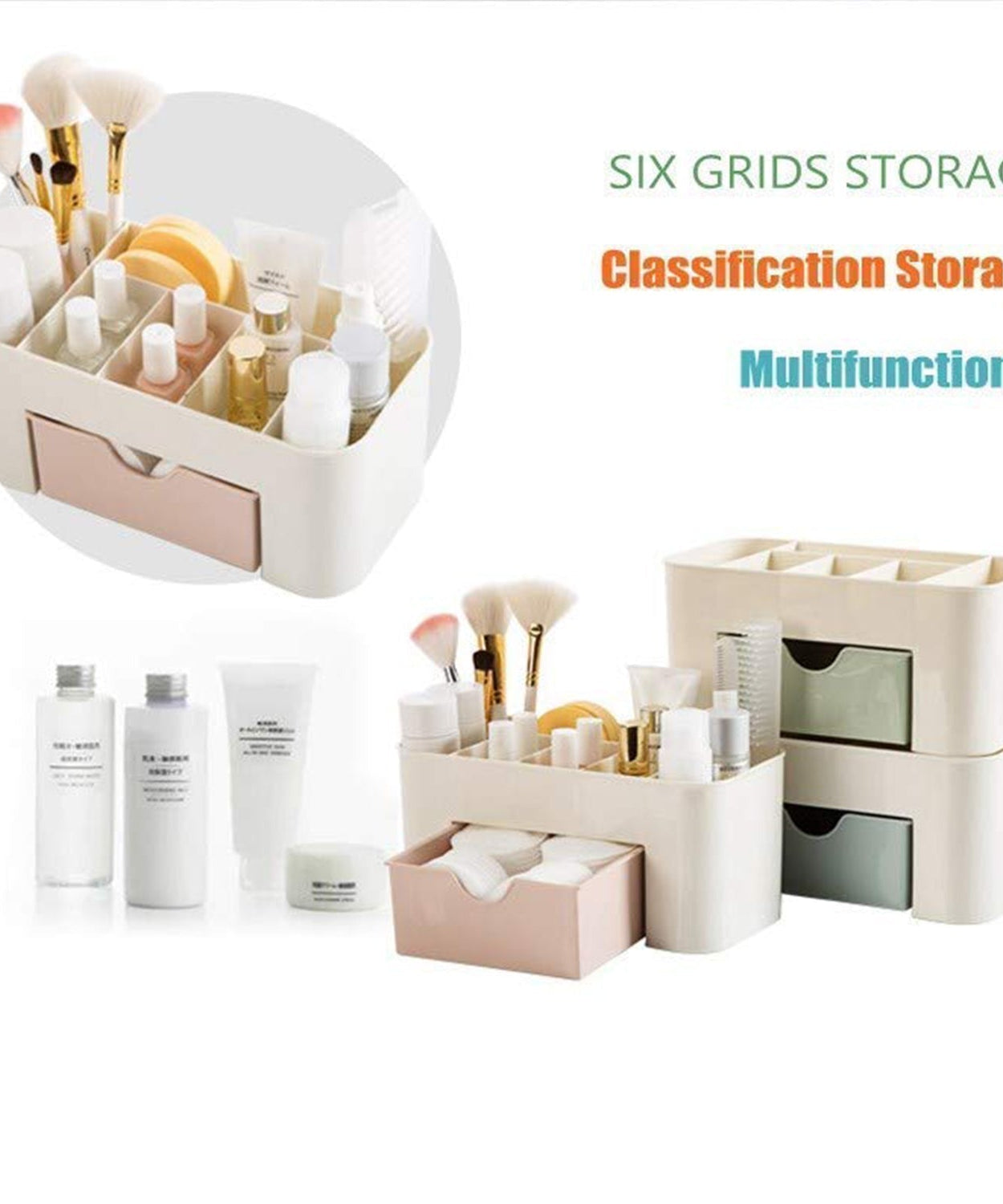 Makeup storage box with multiple sections for organizing beauty products