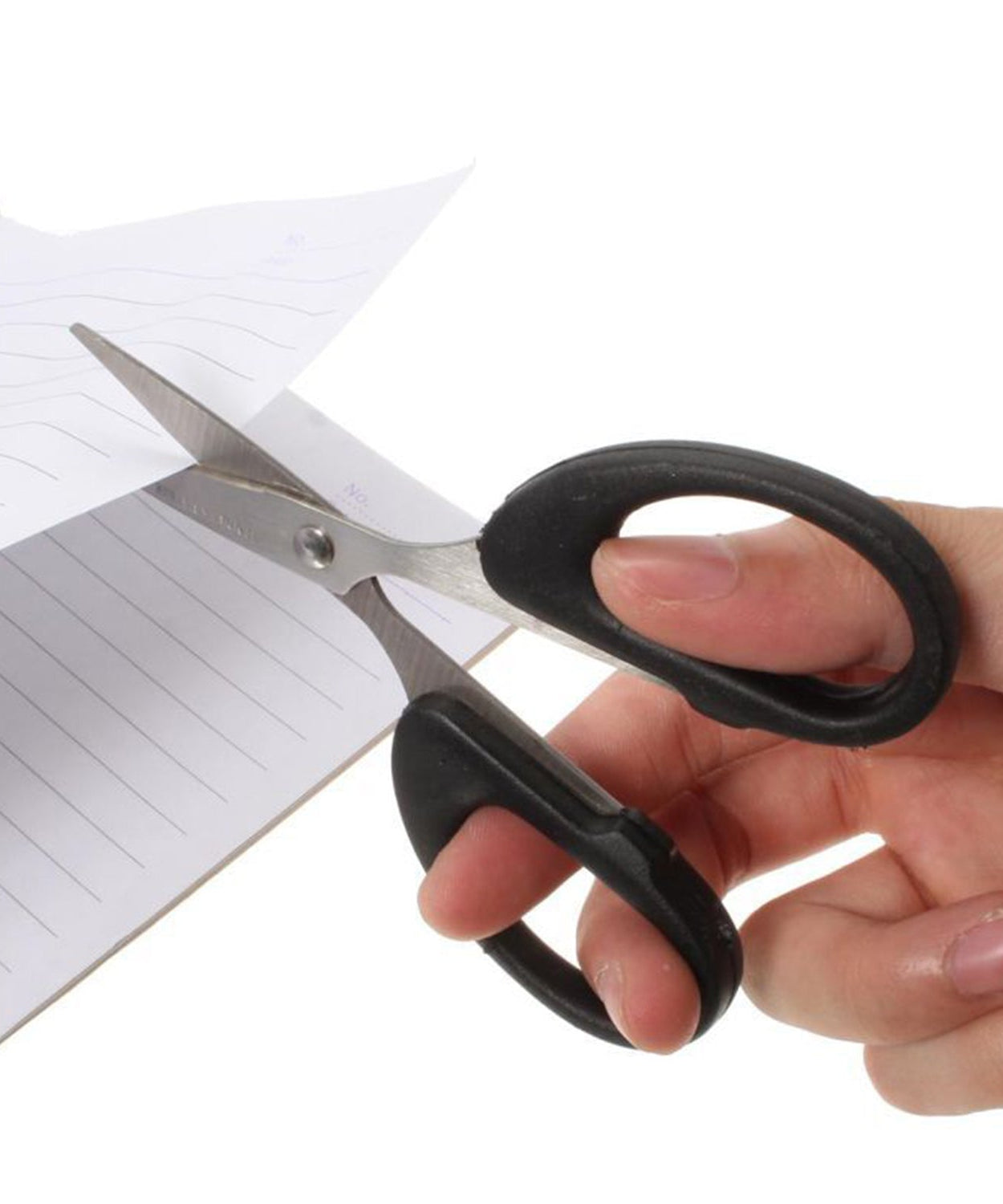 Stainless steel scissors with plastic handle grip, 160mm in size, designed for precision cutting