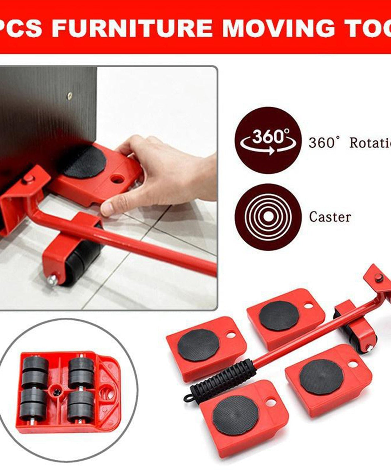 Furniture lifter with rubber grips and lifting pads.