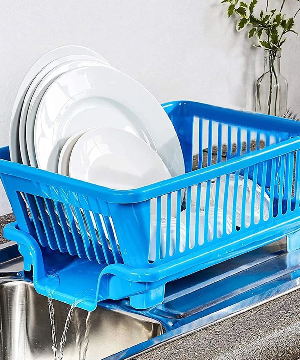 Plastic sink dish drainer drying rack in a box, designed to hold dishes and cutlery