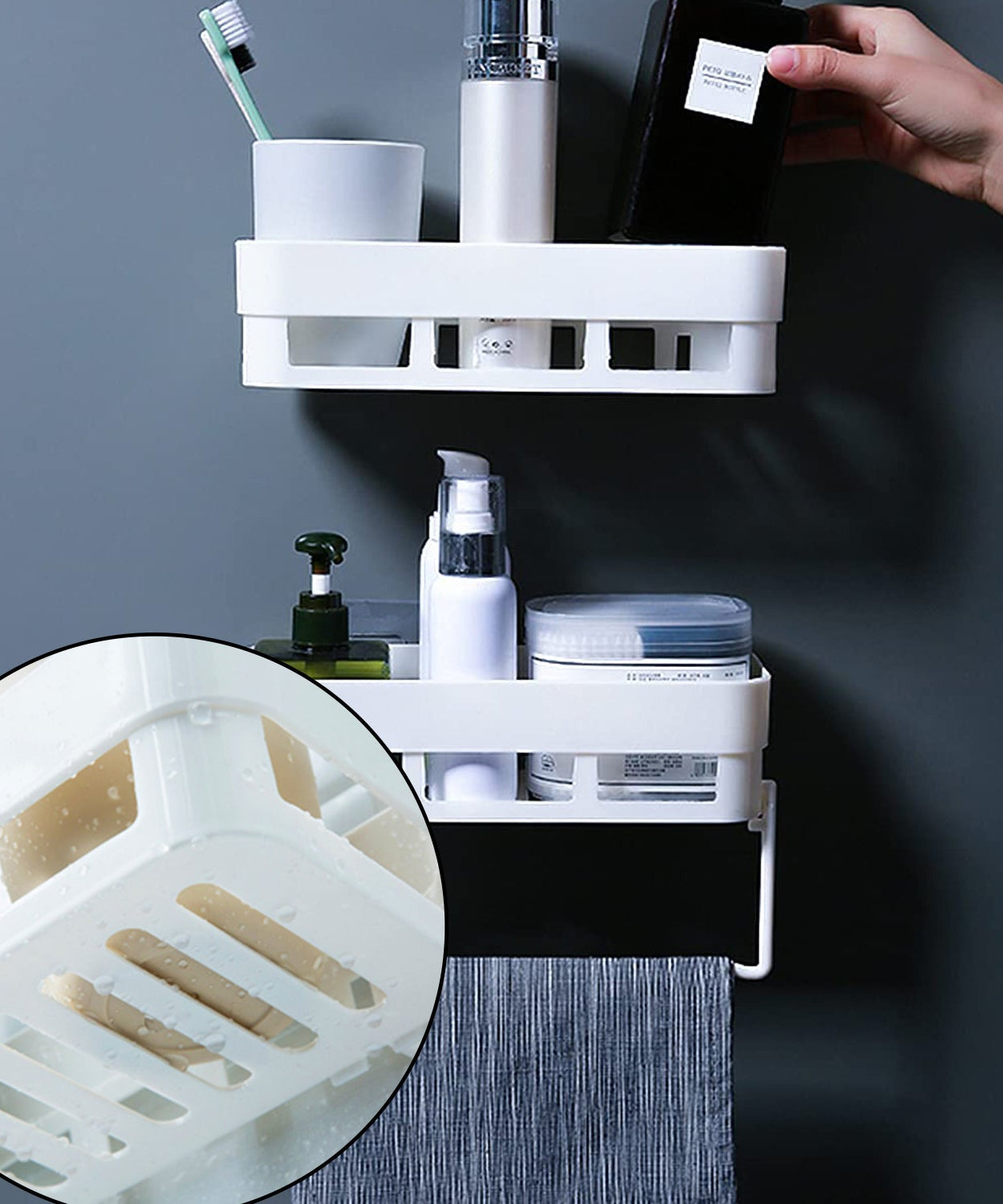 Kitchen and bathroom shelf, versatile wall holder.