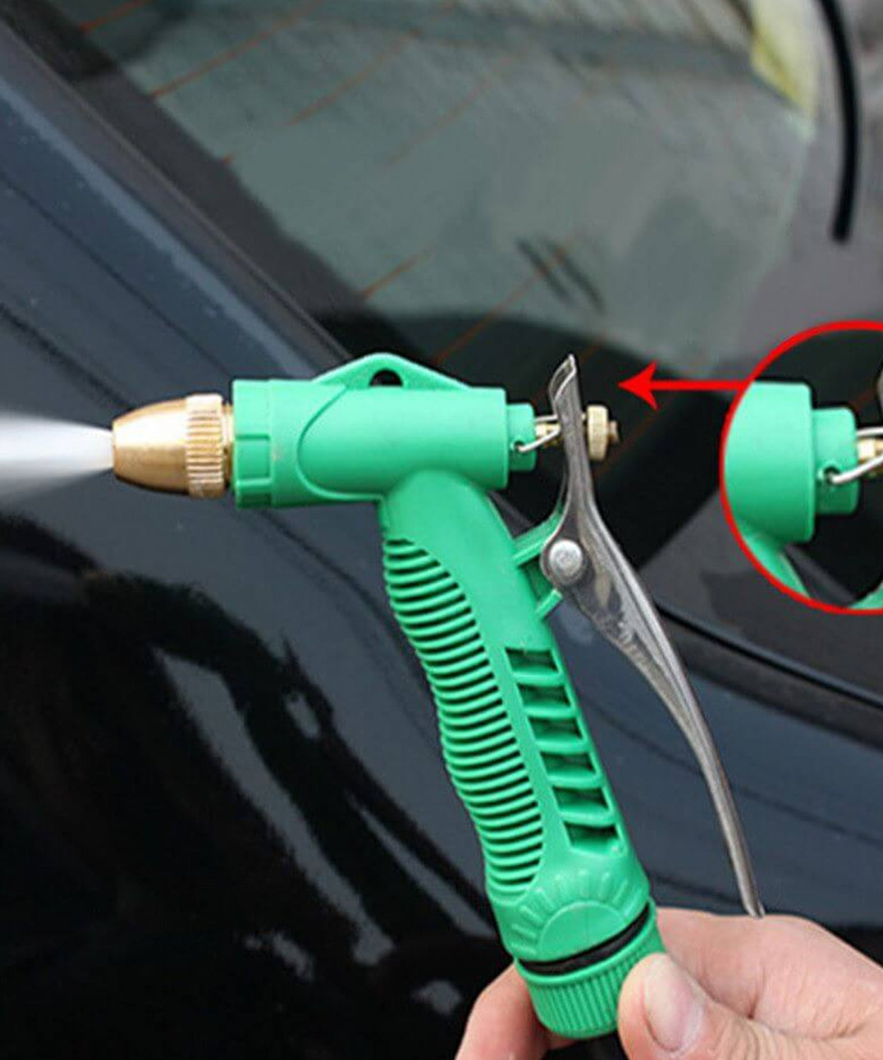 Hose nozzle with multiple spray settings.