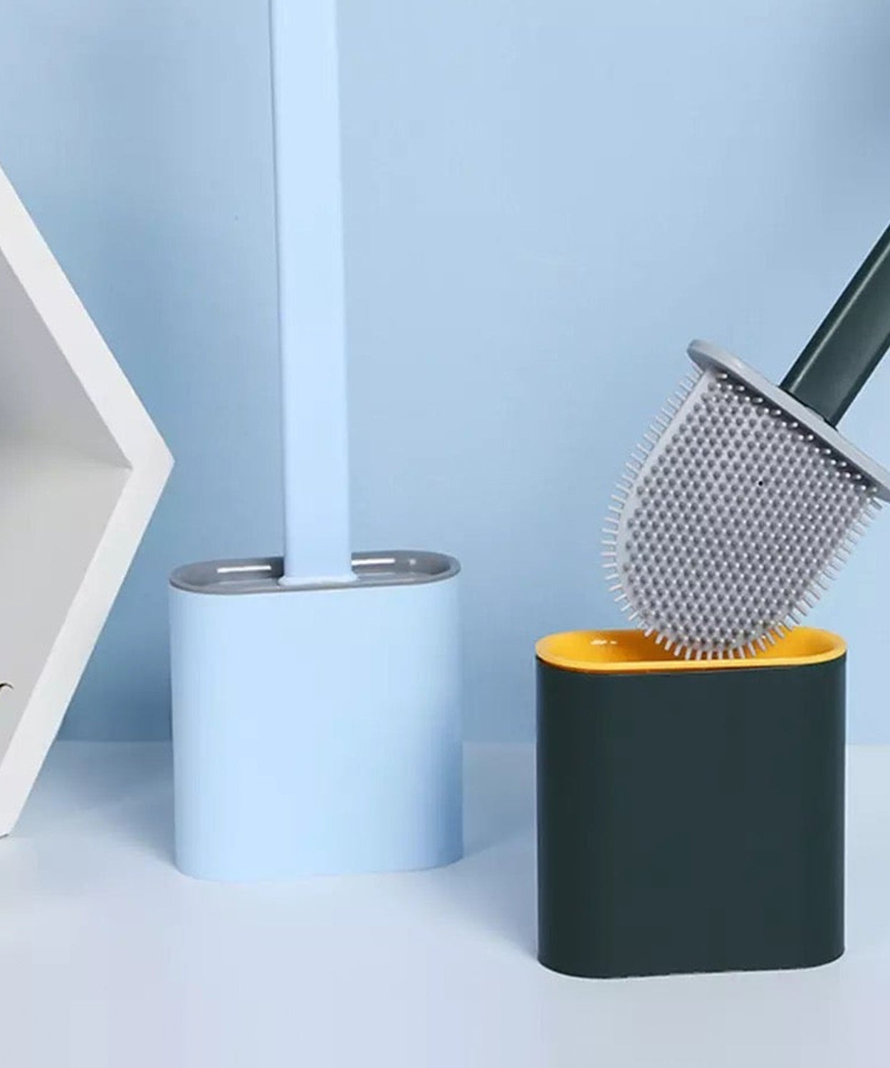 Practical toilet brush with silicone bristles and holder for effective cleaning