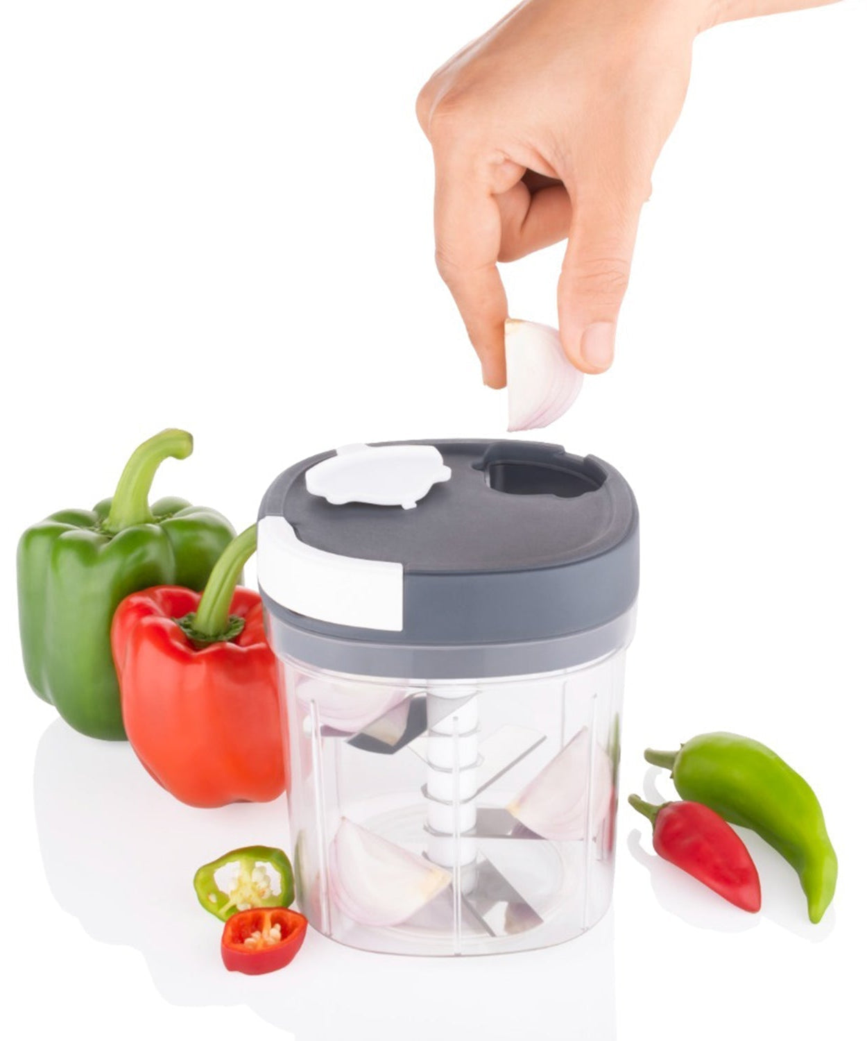 Chopper and slicer with ergonomic handle and durable blade for efficient food preparation