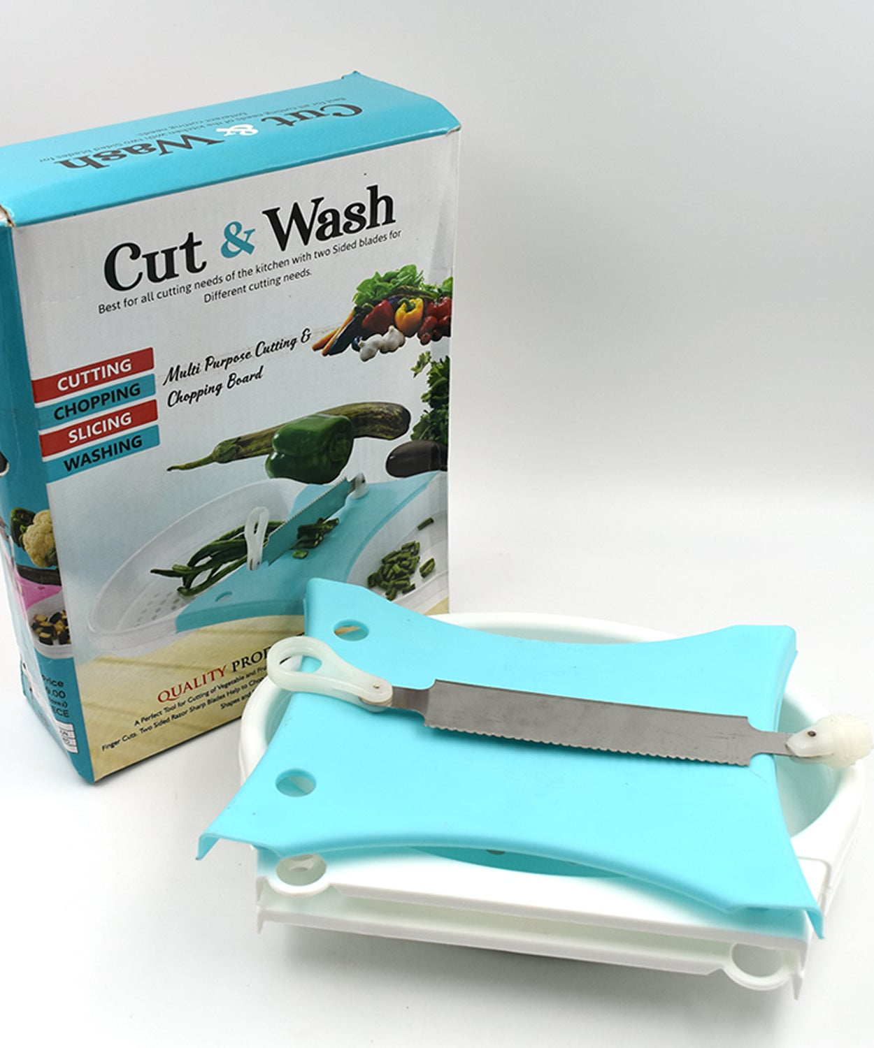 Adjustable cut and wash tool for easy vegetable and fruit prep in the kitchen.