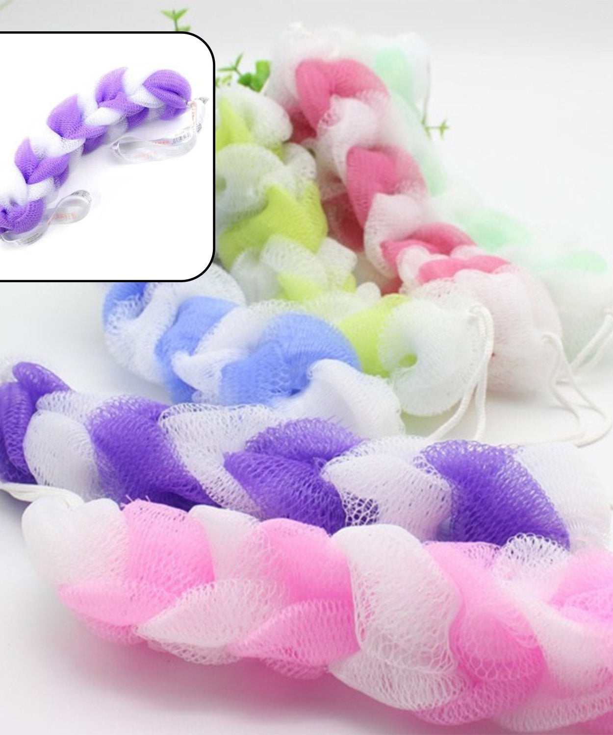 Hanging bath loofah sponge, pack of 6, for effective body scrubbing.