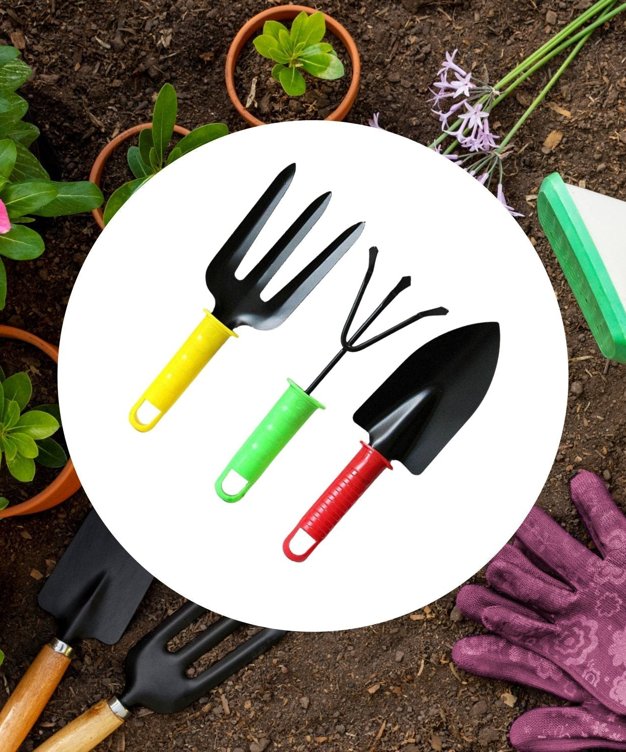 Colorful garden tool set of 3 pieces for easy gardening