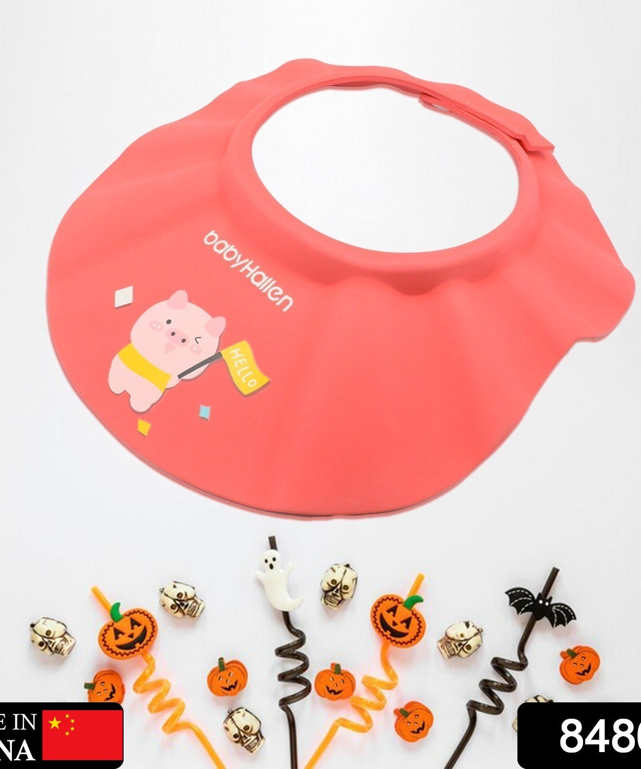 Adjustable baby shower cap protecting eyes and ears