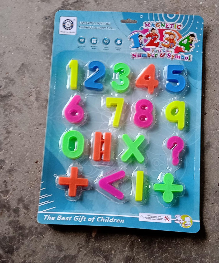 Educational toy with magnetic numbers for interactive play.