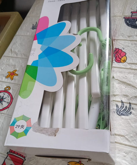 Foldable sock hanger with windproof feature, 29 clips
