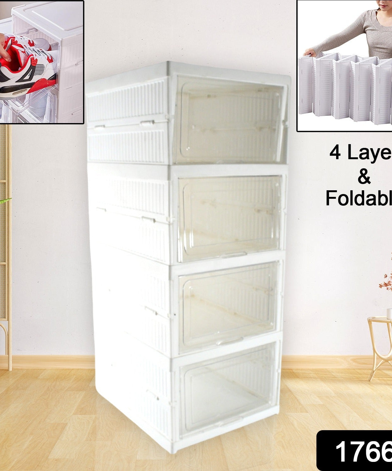 Stackable Multifunctional Storage, for Clothes Foldable Drawer Shelf Basket Utility Cart Rack Storage Organizer Cart for Kitchen, Pantry Closet, Bedroom, Bathroom, Laundry (4 Layer /  1 Pc)