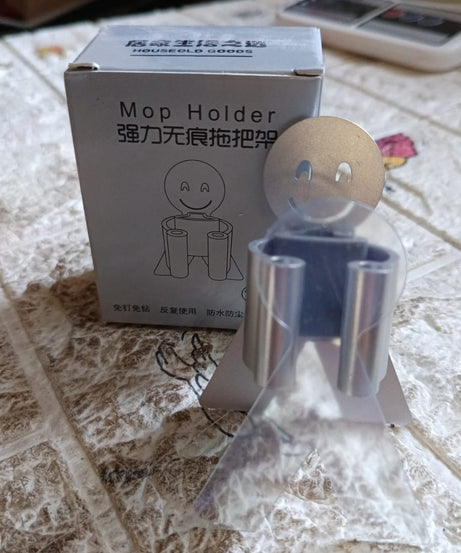 Smile Face Wall Mounted Brush & Broom Organize Holder, Hanger Storage Rack Kitchen Clip Seamless Mop Hook with Mounted Hanging (1Pc)