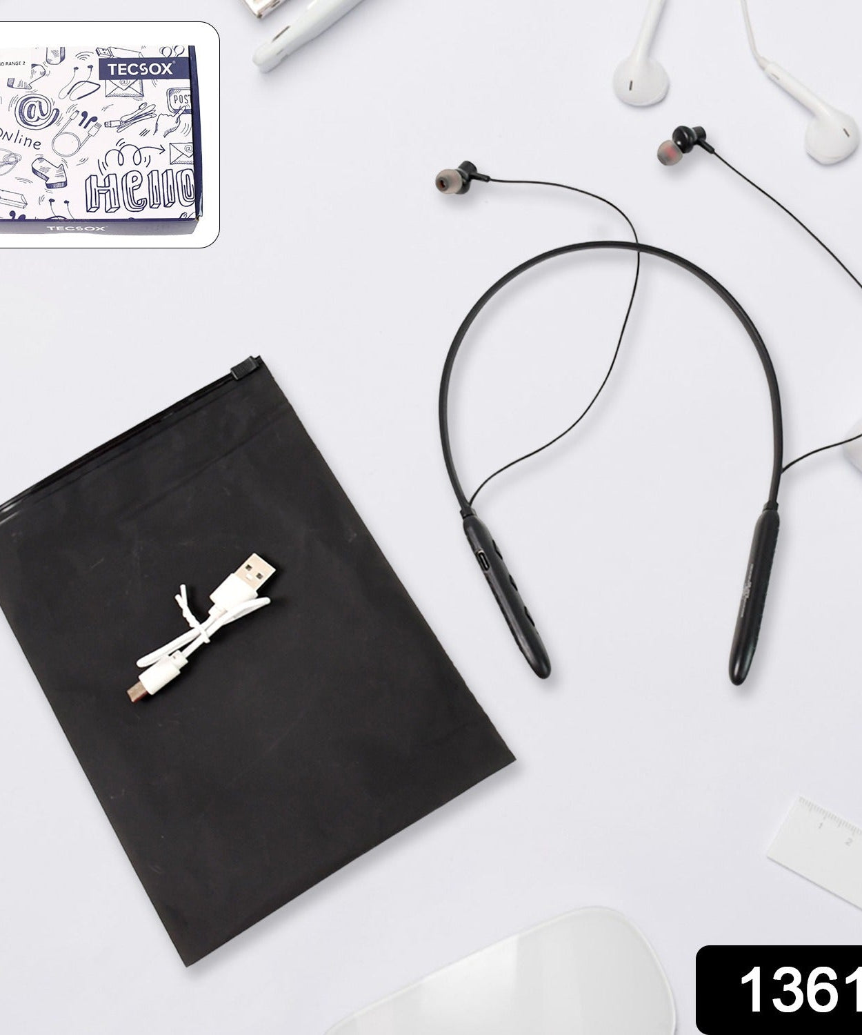 Bluetooth Wireless Neckband Earphones, 40H Playtime, IPX Water-Resistant, High Bass