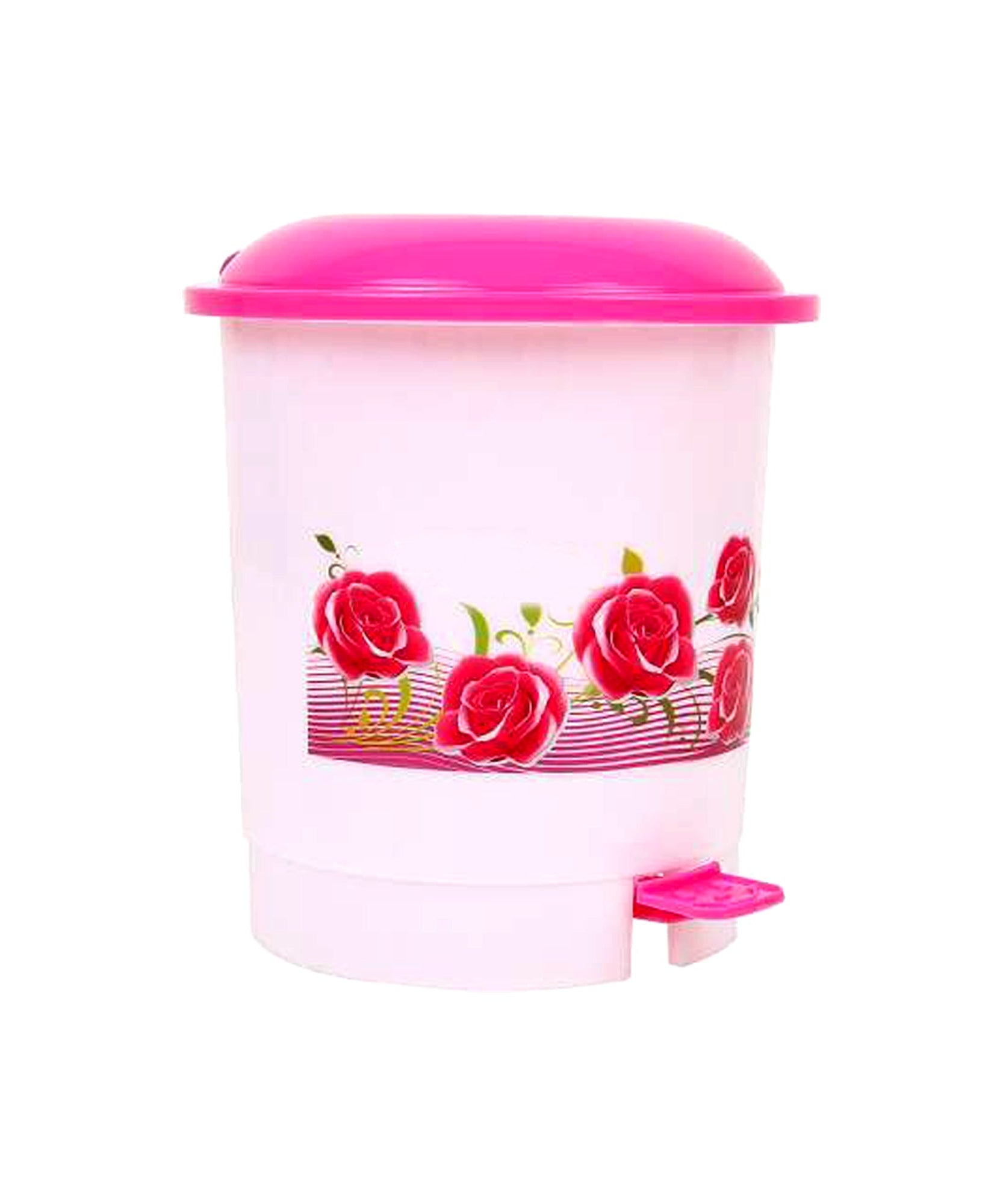 Compact plastic pedal dustbin for desks, offices, and small spaces.