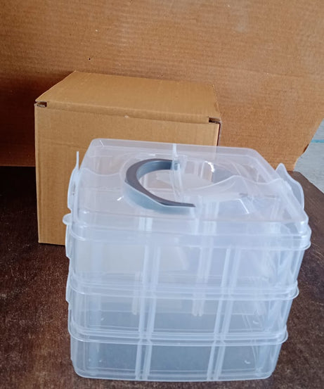 3-Tier 18 Sections Transparent Stackable Adjustable Compartment Slot Plastic Craft Storage Box