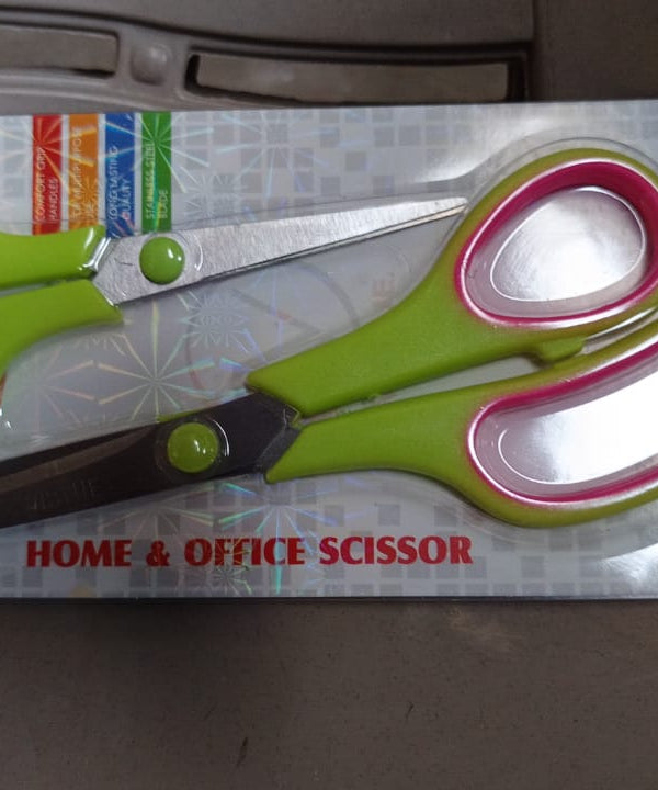 Pack of two scissors with ergonomic handles.