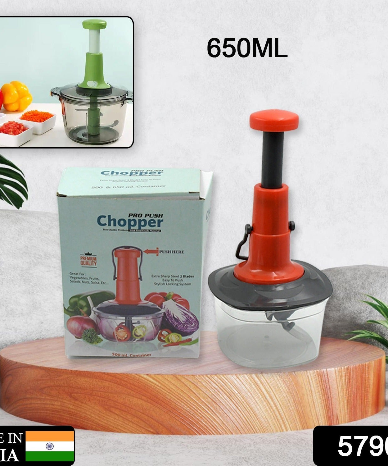 650ml manual food chopper with anti-slip base and 3 blades