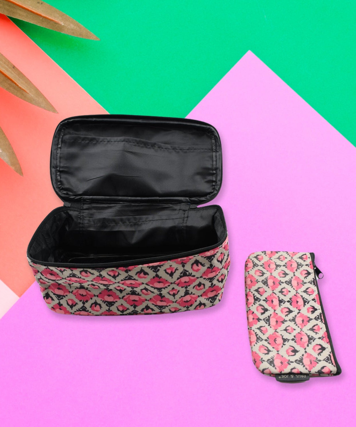 Travel makeup bag with small pouch, large capacity